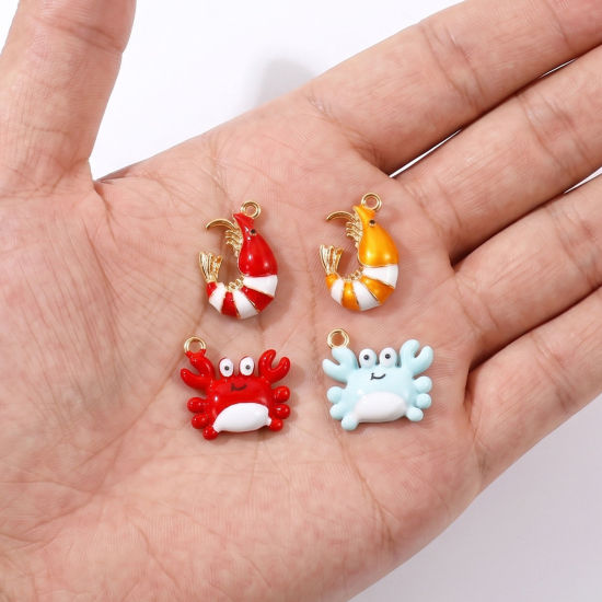 2 個 真鍮 海ジュエリー チャーム 卸売り, 海洋動物 18Kゴールドメッキ 多色 エナメル 3D の画像