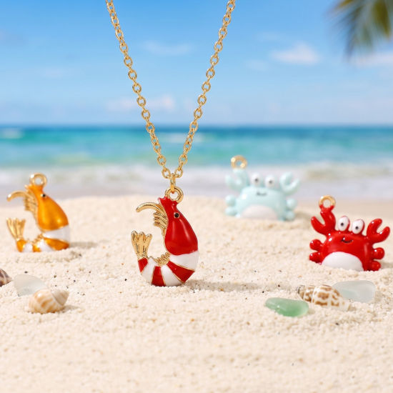 2 個 真鍮 海ジュエリー チャーム 卸売り, 海洋動物 18Kゴールドメッキ 多色 エナメル 3D の画像