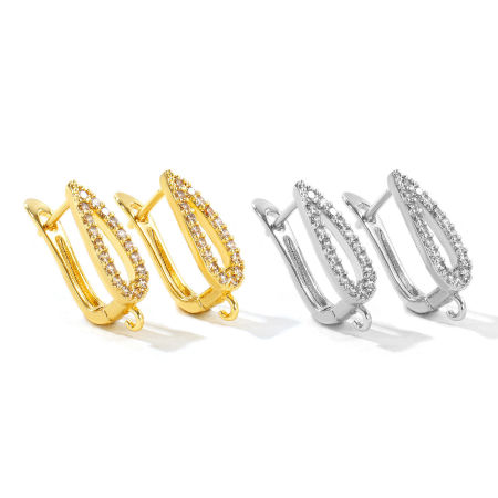 1 Pair Brass Micro Pave Hoop Earrings For DIY Jewelry Making Accessories Wholesale Multicolor Drop Clear Cubic Zirconia With Loop 21mm x 6mm, Post/ Wire Size: 1.1mm(17 gauge)