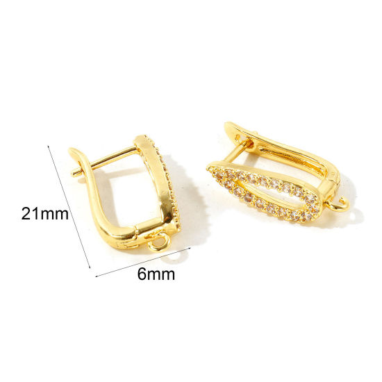 Picture of 1 Pair Brass Micro Pave Hoop Earrings For DIY Jewelry Making Accessories Wholesale Multicolor Drop Clear Cubic Zirconia With Loop 21mm x 6mm, Post/ Wire Size: 1.1mm(17 gauge)