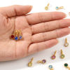 Picture of 1 Piece Eco-friendly PVD Waterproof Anti-Tarnish Hypoallergenic 304 Stainless Steel Birthstone Charms Wholesale 18K Real Gold Plated Round Multicolor Rhinestone 19mm x 7mm