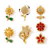 Picture of 1 Piece Eco-friendly PVD 304 Stainless Steel Flora Collection Charms Wholesale 18K Gold Plated Flower Rotatable Multicolour Cubic Zirconia