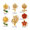 Picture of 1 Piece Eco-friendly PVD 304 Stainless Steel Flora Collection Charms Wholesale 18K Gold Plated Flower Rotatable Multicolour Cubic Zirconia