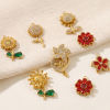 Picture of 1 Piece Eco-friendly PVD 304 Stainless Steel Flora Collection Charms Wholesale 18K Gold Plated Flower Rotatable Multicolour Cubic Zirconia