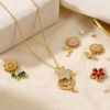Picture of 1 Piece Eco-friendly PVD 304 Stainless Steel Flora Collection Charms Wholesale 18K Gold Plated Flower Rotatable Multicolour Cubic Zirconia