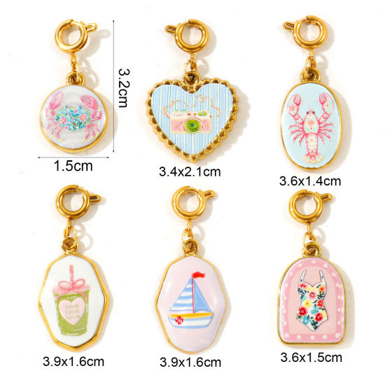 1 個 エコフレンドリー PVD 防水 耐変色性の 低アレルギー性の 304ステンレス鋼 海ジュエリー ビーチ ビキニ ジュエリー クリップ式 チャーム ペンダント 卸売り 18Kリアルゴールドメッキ 多色 幾何学 印刷された の画像