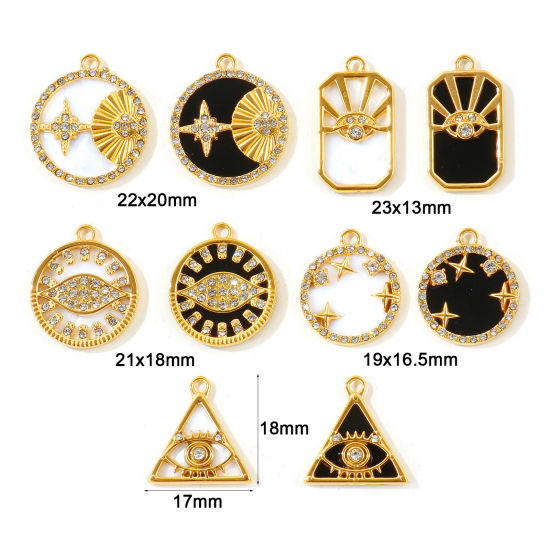 2 個 エコフレンドリー PVD 防水 耐変色性の 低アレルギー性の 304ステンレス鋼 & 天然シェル チャーム 卸売り 18Kリアルゴールドメッキ 透明 ラインストーン の画像