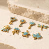 Picture of 2 PCs Eco-friendly PVD Waterproof Anti-Tarnish Hypoallergenic 304 Stainless Steel Charms Wholesale 18K Real Gold Plated Key Marine Animal Micro Pave Blue Cubic Zirconia