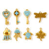 Picture of 2 PCs Eco-friendly PVD Waterproof Anti-Tarnish Hypoallergenic 304 Stainless Steel Charms Wholesale 18K Real Gold Plated Key Marine Animal Micro Pave Blue Cubic Zirconia