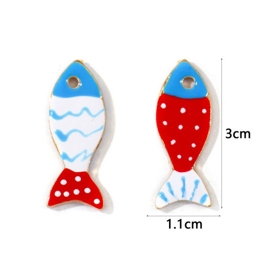 5 個 亜鉛合金 海ジュエリー ペンダント 卸売り 金メッキ 多色 魚 両面エナメルスパンコール 3cm x 1.1cm、 の画像