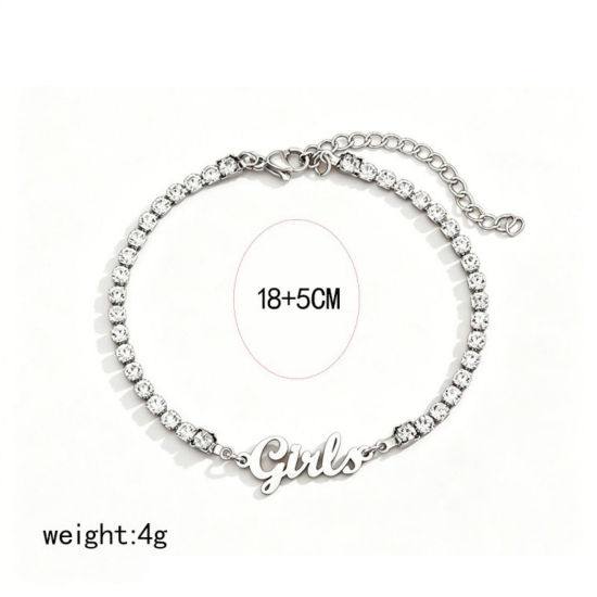 Picture of 1 Piece Eco-friendly 304 Stainless Steel Customized Name Personalized Letter Charm Pendant Tennis Bracelet Multicolor Rhinestone