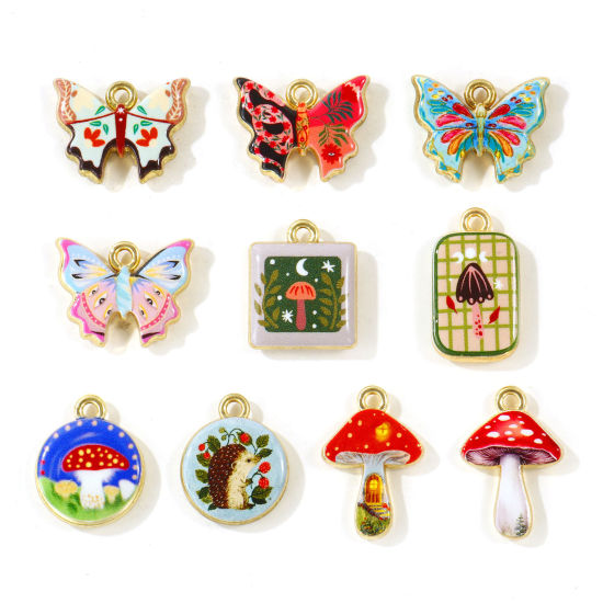 Picture of 5 PCs Zinc Based Alloy Charms Wholesale Gold Plated Double Sided Printed