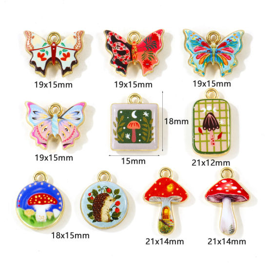 Picture of 5 PCs Zinc Based Alloy Charms Wholesale Gold Plated Double Sided Printed