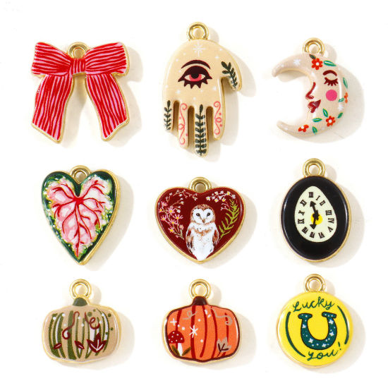 Picture of 5 PCs Zinc Based Alloy Charms Wholesale Gold Plated Double Sided Printed