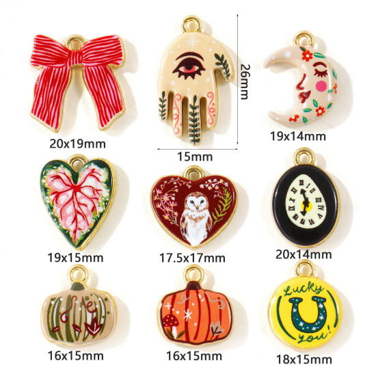 Picture of 5 PCs Zinc Based Alloy Charms Wholesale Gold Plated Double Sided Printed