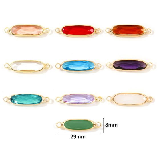 5 個 真鍮 & ガラス コネクター ペンダント チャーム 卸売り 金メッキ 楕円形 29mm x 8mm、 の画像