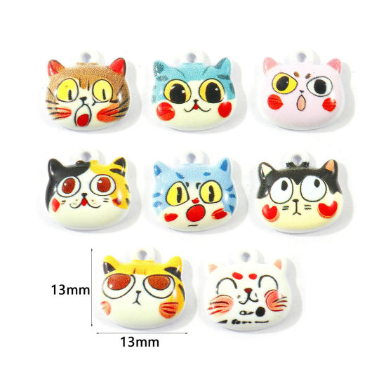 Picture of 10 PCs Zinc Based Alloy Charms Wholesale Multicolor Cat Animal Printed 13mm x 13mm