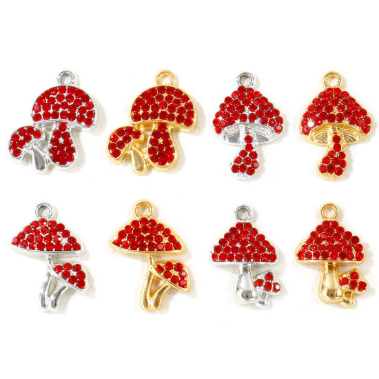Picture of 10 PCs Zinc Based Alloy Charms Wholesale Multicolor Mushroom Red Rhinestone