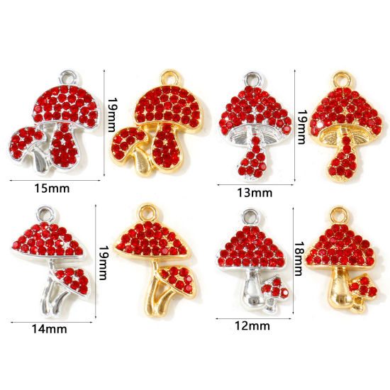 Picture of 10 PCs Zinc Based Alloy Charms Wholesale Multicolor Mushroom Red Rhinestone