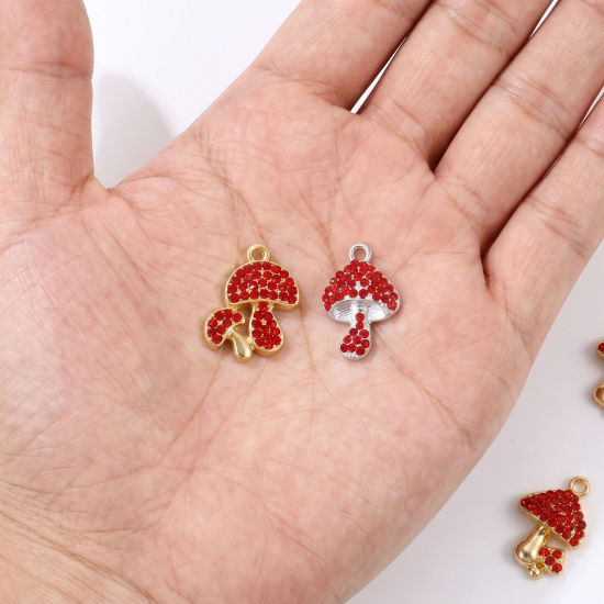 Picture of 10 PCs Zinc Based Alloy Charms Wholesale Multicolor Mushroom Red Rhinestone