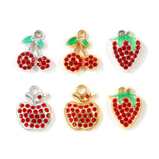 Picture of 10 PCs Zinc Based Alloy Charms Wholesale Multicolor Fruit Red Rhinestone