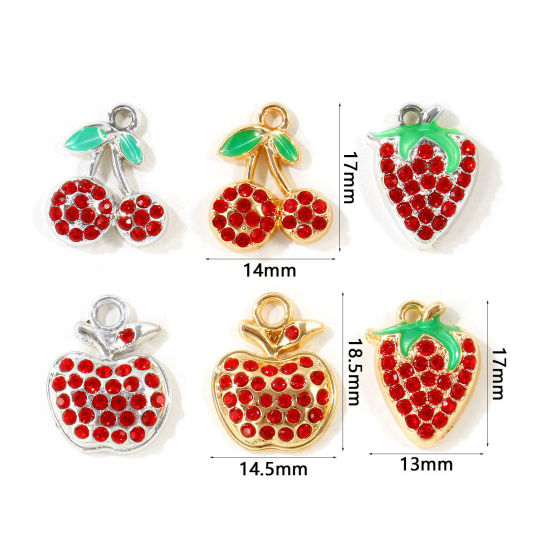 Picture of 10 PCs Zinc Based Alloy Charms Wholesale Multicolor Fruit Red Rhinestone