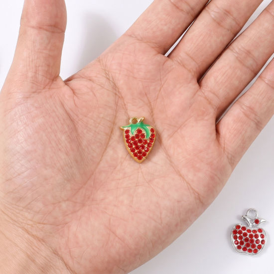 Picture of 10 PCs Zinc Based Alloy Charms Wholesale Multicolor Fruit Red Rhinestone