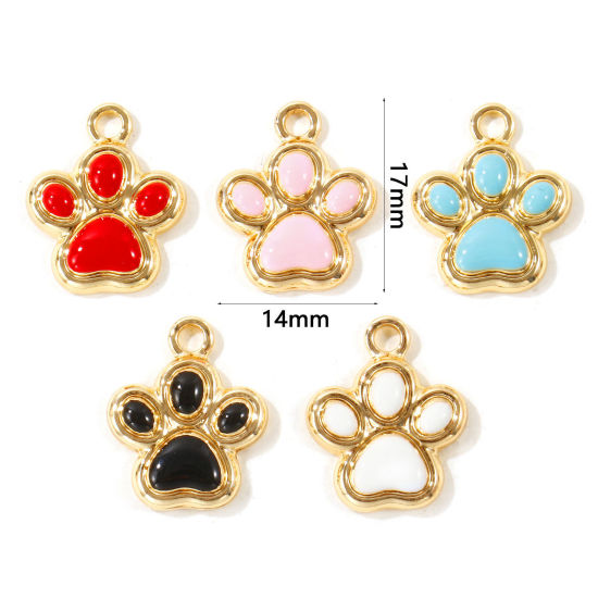 Picture of 10 PCs Zinc Based Alloy Pet Memorial Charms Wholesale Gold Plated Enamel Paw Print 17mm x 14mm