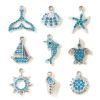 Picture of 10 PCs Zinc Based Alloy Charms Wholesale Silver Tone Blue Rhinestone