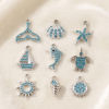 Picture of 10 PCs Zinc Based Alloy Charms Wholesale Silver Tone Blue Rhinestone