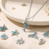 Picture of 10 PCs Zinc Based Alloy Charms Wholesale Silver Tone Blue Rhinestone
