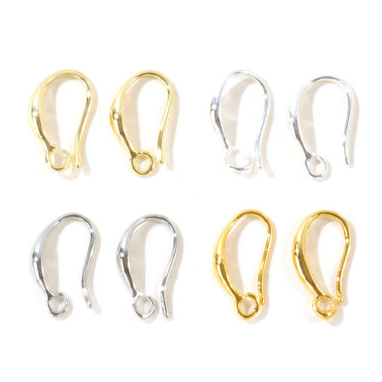 Picture of 10 PCs Eco-friendly Brass Simple Ear Wire Hooks Earrings For DIY Jewelry Making Accessories Wholesale Real Gold Plated With Open Loop Post/ Wire Size: 0.8mm(20 gauge)
