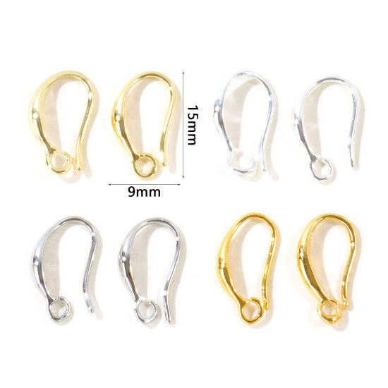 Picture of 10 PCs Eco-friendly Brass Simple Ear Wire Hooks Earrings For DIY Jewelry Making Accessories Wholesale Real Gold Plated With Open Loop Post/ Wire Size: 0.8mm(20 gauge)