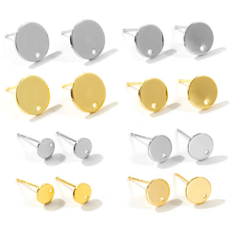 4 PCs Brass Simple Ear Post Stud Earring For DIY Jewelry Making Accessories Wholesale Multicolor With Loop Post/ Wire Size: 0.8mm(20 gauge)