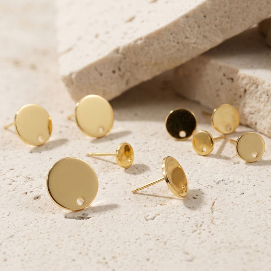 Picture of 4 PCs Brass Simple Ear Post Stud Earring For DIY Jewelry Making Accessories Wholesale Multicolor With Loop Post/ Wire Size: 0.8mm(20 gauge)