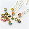 Picture of 1 Piece Brass European Style Large Hole Charm Beads Wholesale 18K Gold Plated Multicolor Drum Enamel 10mm x 4mm, Hole: Approx 5mm
