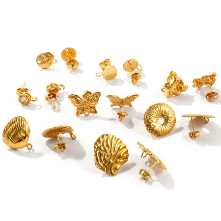 1 Pair Eco-friendly PVD Waterproof Anti-Tarnish Hypoallergenic 304 Stainless Steel Simple Ear Post Stud Earring For DIY Jewelry Making Accessories Wholesale 18K Real Gold Plated With Loop Post/ Wire Size: 0.6mm(22 gauge)