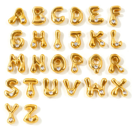 2 PCs Eco-friendly PVD Waterproof Anti-Tarnish Hypoallergenic 304 Stainless Steel Capital Alphabet Initial Letter Name Charms Wholesale 18K Real Gold Plated Message " A-Z " Clear Cubic Zirconia