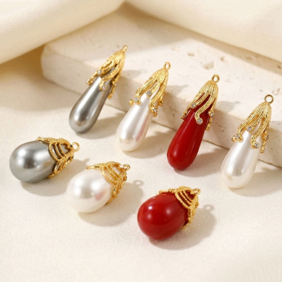 Picture of 1 Piece Eco-friendly PVD Waterproof Anti-Tarnish Hypoallergenic 304 Stainless Steel & Acrylic Style Of Royal Court Character Charms Wholesale 18K Real Gold Plated Drop 3D