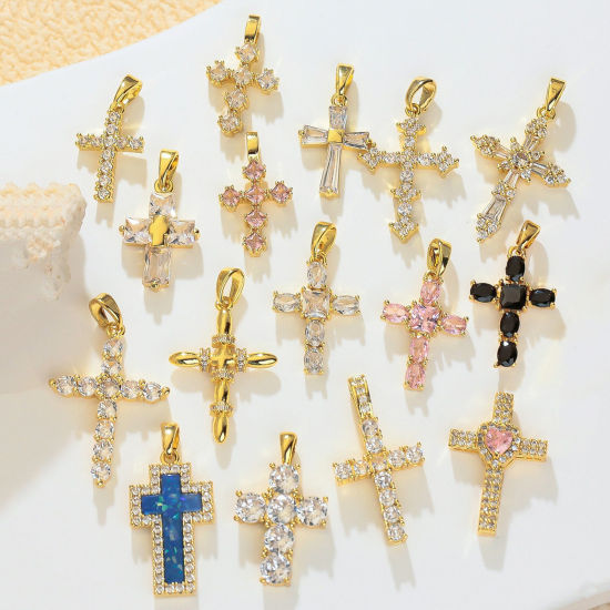 Picture of 1 Piece Brass Religious Charms Wholesale, Cross 18K Gold Plated