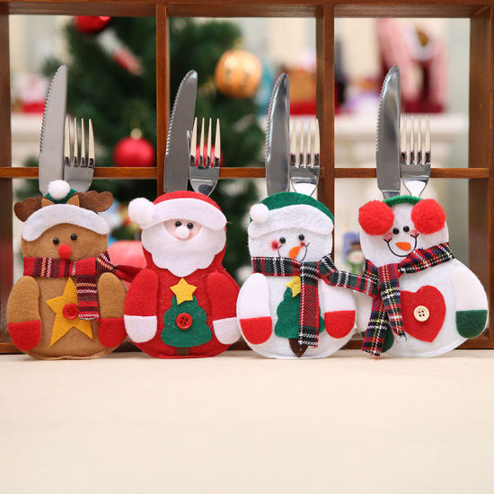 不織布 飾り 多色 クリスマス・サンタクロース 食器 14cmx 10cm、 1 個 の画像