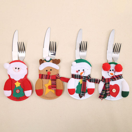 不織布 飾り 多色 クリスマス・サンタクロース 食器 14cmx 10cm、 1 個 の画像