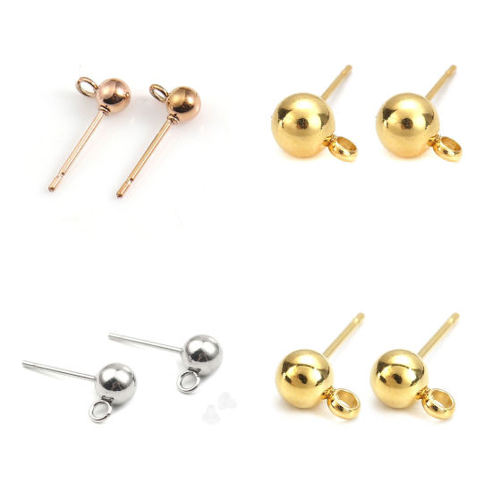 Picture of 304 Stainless Steel Ear Post Stud Earring With Loop Connector Accessories Ball Multicolor