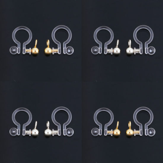 Picture of Resin & Stainless Steel No Piercing Ear Clips Earring Findings Round Silver Tone W/ Loop 11mm( 3/8") x 11mm( 3/8"), 10 PCs