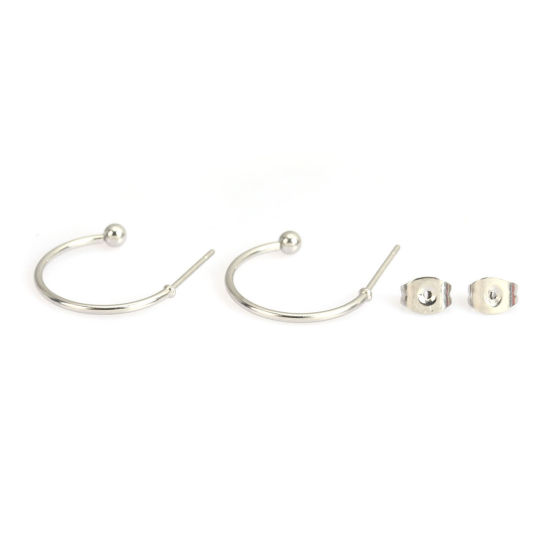 Picture of 304 Stainless Steel Ear Post Stud Earrings Circle Ring Silver Tone 18mm x 3mm, Post/ Wire Size: (20 gauge), 5 Pairs