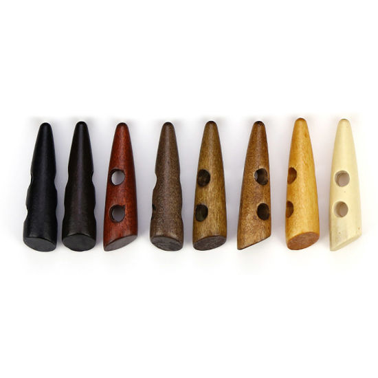 Image de Bouton Forme Corne de Bœuf en Bois Naturel 2 Trous Multicolore 20 Pcs