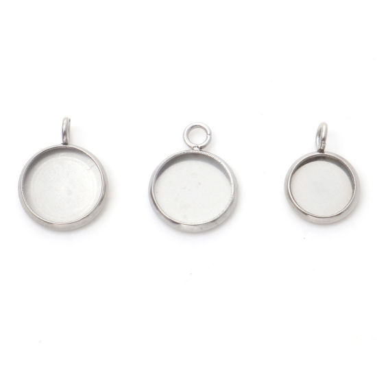 Image de Breloques en Acier Inoxydable Rond Argent Mat Cabochon Rapportable 10 Pcs