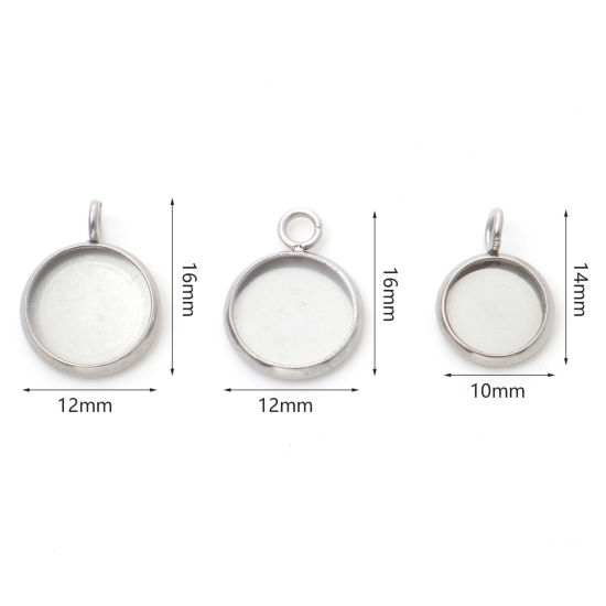 Image de Breloques en Acier Inoxydable Rond Argent Mat Cabochon Rapportable 10 Pcs