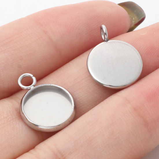 Image de Breloques en Acier Inoxydable Rond Argent Mat Cabochon Rapportable 10 Pcs