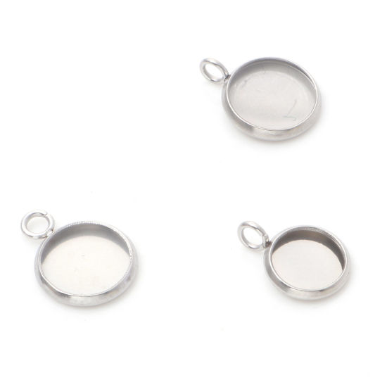 Image de Breloques en Acier Inoxydable Rond Argent Mat Cabochon Rapportable 10 Pcs